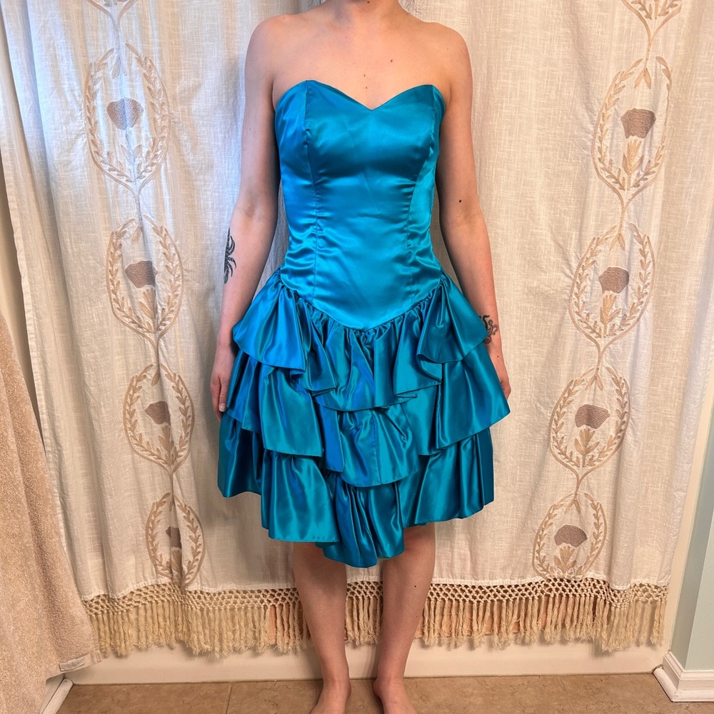 Scarlett Teal Satin Ruffle Mini Dress